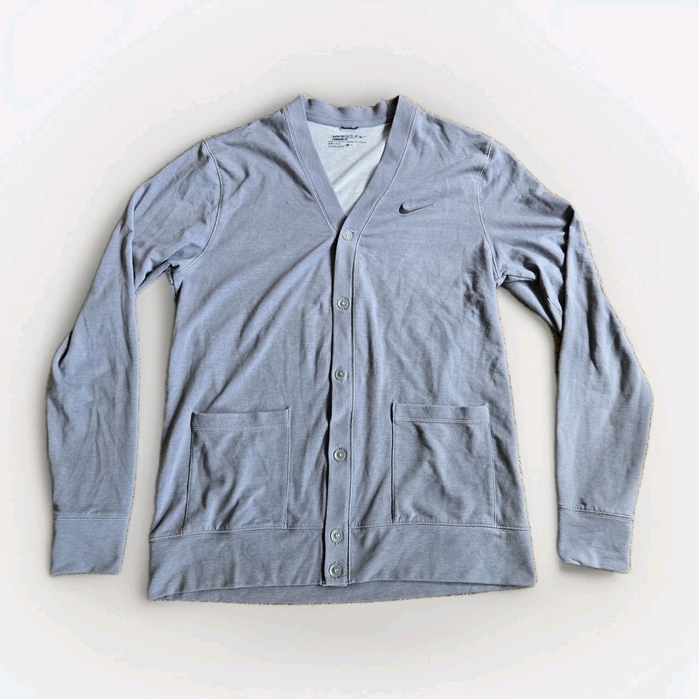 Nike Dri-Fit Golf Cardigan Mens M Gray Long Sleeve Sweater Sweatshirt Button Up